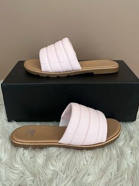 {Sorel} Ella III Quilted Puff Slide Sandal in Whitened Pink / Gum - Womens 9
